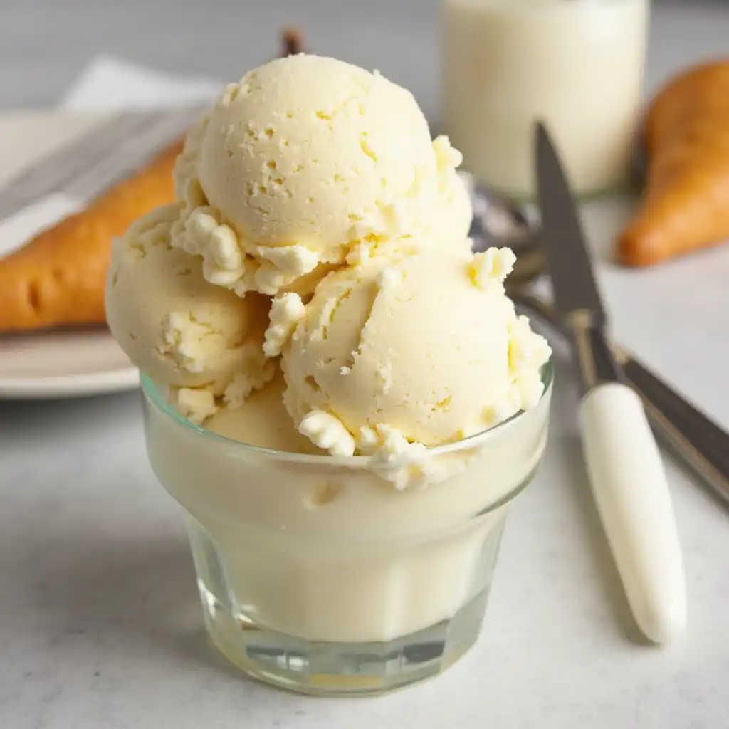 A creamy bowl of homemade vanilla ice cream topped with fresh berries and drizzled with caramel, representing the ultimate classic vanilla ice cream recipe for 2025.