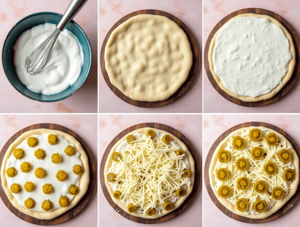 A delicious slice of Pickle Pie Pizza topped with crispy pickles, melted cheese, and a golden crust.