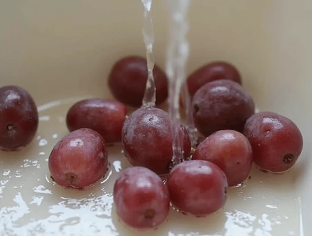 A bowl of homemade grape ice cream topped with fresh grape halves and mint leaves, showcasing a creamy and refreshing treat.